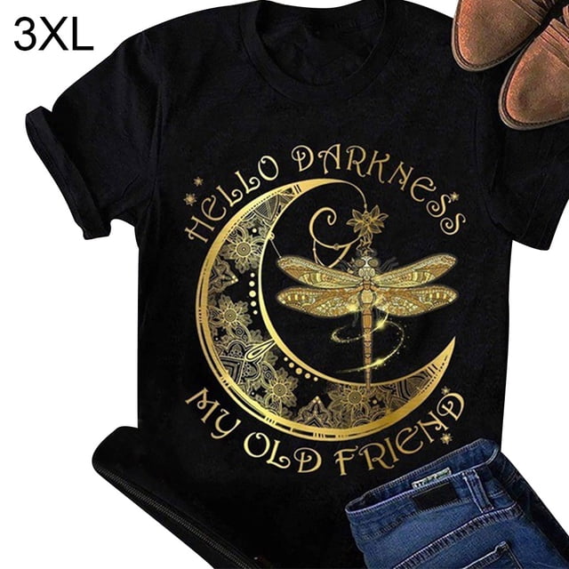 Camiseta de mujer Yuarrent con estampado de manga corta cuello redondo negro 3XL AP002571-06
