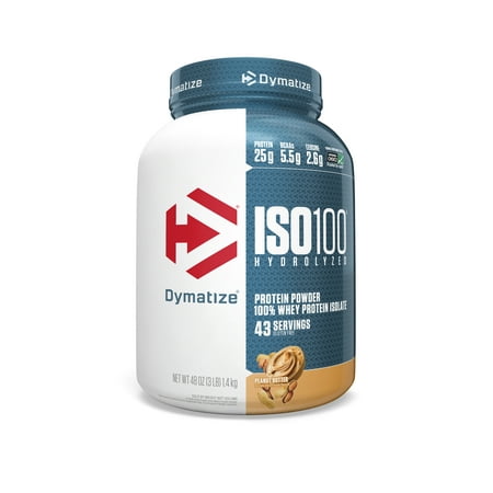 Dymatize ISO100 Hydrolyzed Whey Isolate Protein Powder, Peanut Butter, 25g Protein, 3 Lb