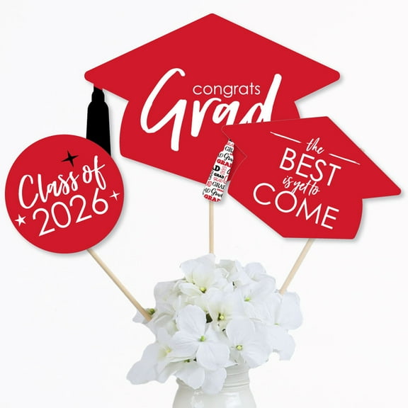 Big Dot of Happiness Red 2026 Graduation Party Centerpiece Sticks - Table Toppers - Set of 15