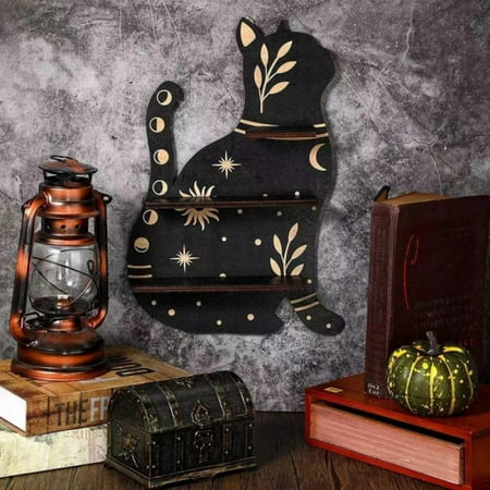 

Crystal Shelf Display Rustic Wooden Cat Moon Shelves Moth Hamsa Hand Wolf Holder Floating for Rock Gemstones Spiritual Gift