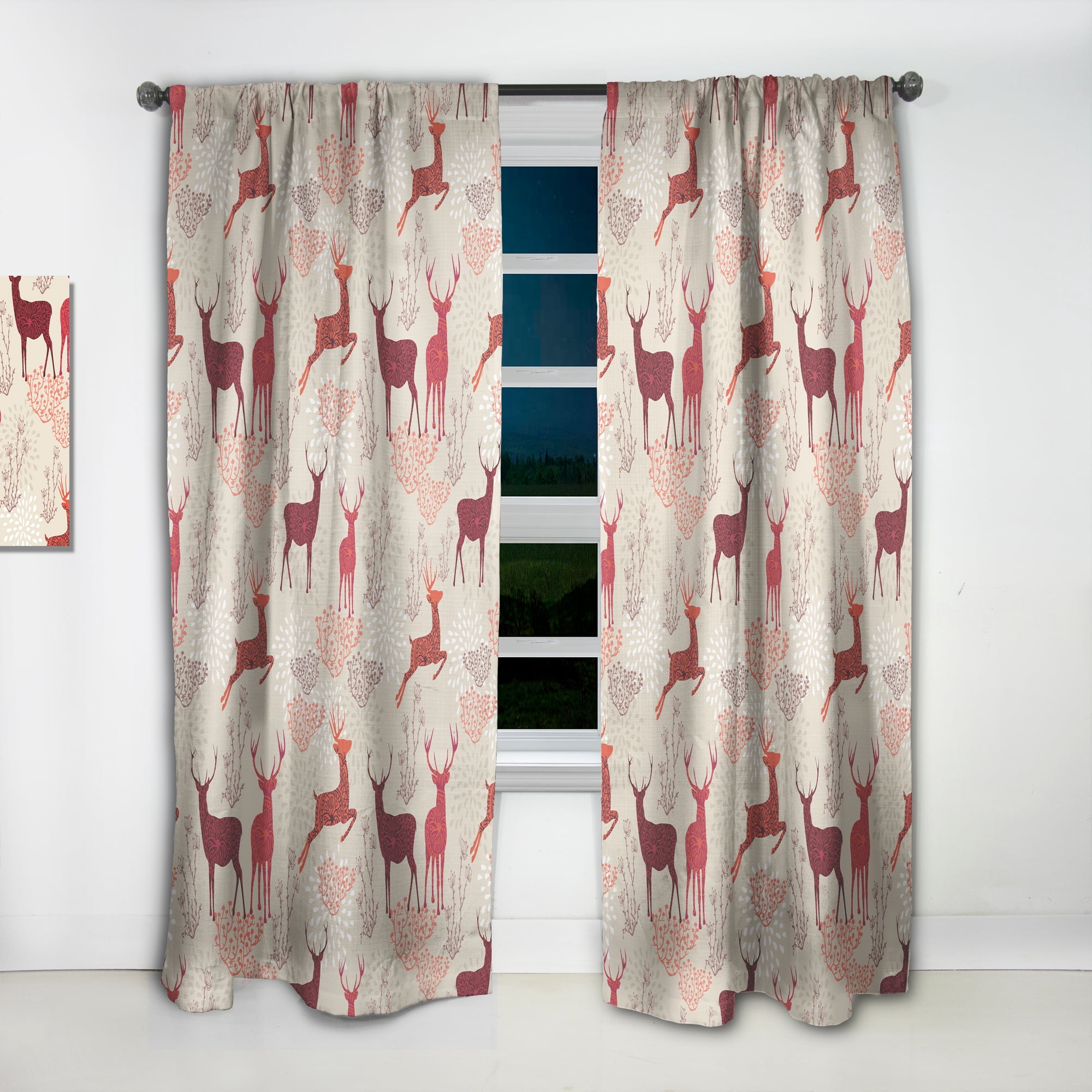 Designart 'Christmas Deers Patterned' Animals Curtain Panel