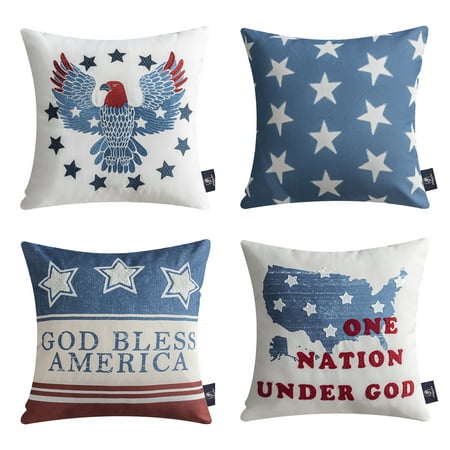 Phantoscope 4Th Of July Independence Day American Flag Square Accent Patriotic Decorative Throw Pillow Cushion Covers For Couch, 18" X 18", 4 Pack