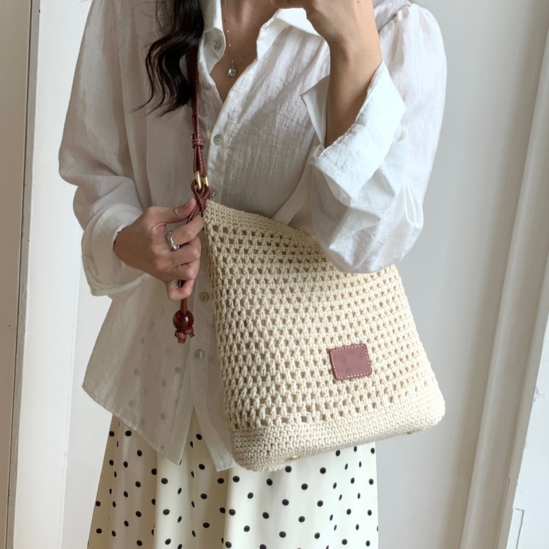 PRIYAL Women Small Cotton Crochet String Bag Handwoven Summer Beach Bag Knitted Vacation Shoulder Bag Purse Handbag