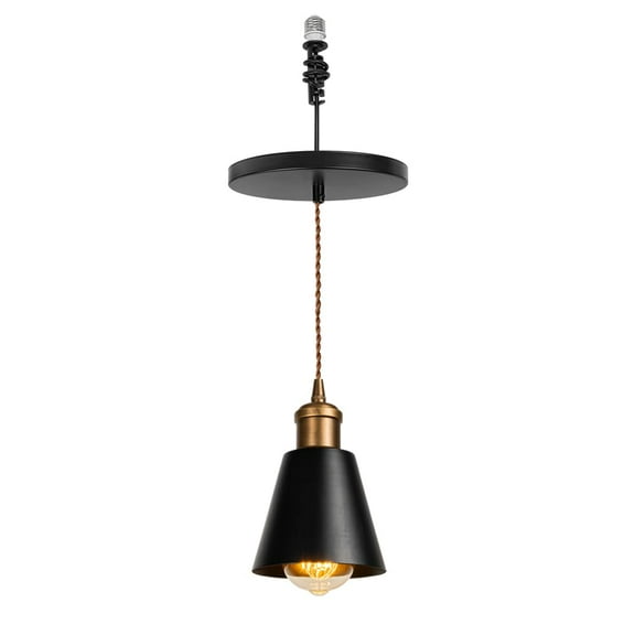 KAYYELAMP Black Metal Shade Hanging Light E26 Copper Base Adjustable Height Droplight Vintage Design Pendant Lamp for Kitchen Island Home