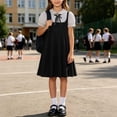 thumbnail image 4 of ATORRE Girls Mini Dress 2026 Stylish Plaid Turn-Down Collar Short Sleeve Flowy Dress Preppy Style Back-to-School Outfits Black B 11-12 Years, 4 of 9