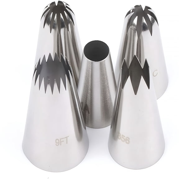 ACDANC Large Icing Piping Tips Set 5Pcs - Extra Large Icing Tips,Star Pastry Tips,French Star Tube,Plain Tube