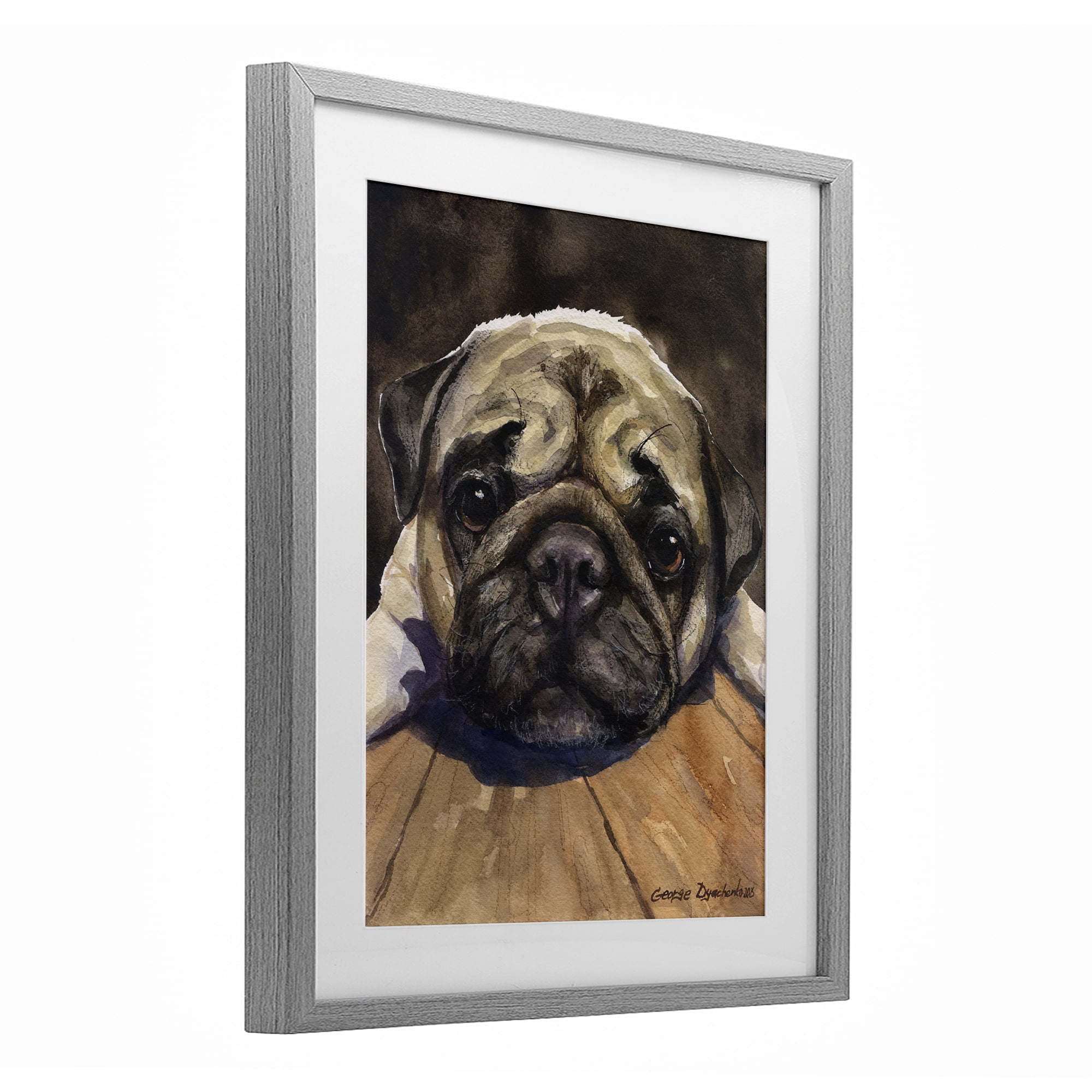 Stupell Industries Pug Soulful Portrait Gray Framed Print Under Glass, design by George Dyachenko