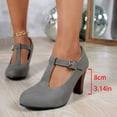thumbnail image 2 of Women T-Strap High Heels Fashion Platform Round Toe Adjustable Strap Pumps Leather Summer Sweet Dress Shoes Gray Size 5.5, 2 of 6