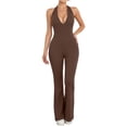 thumbnail image 2 of Women's Halter V Neck Backless Flare Leg Jumpsuit Sexy Bodycon One Piece Outfit, 2 of 6