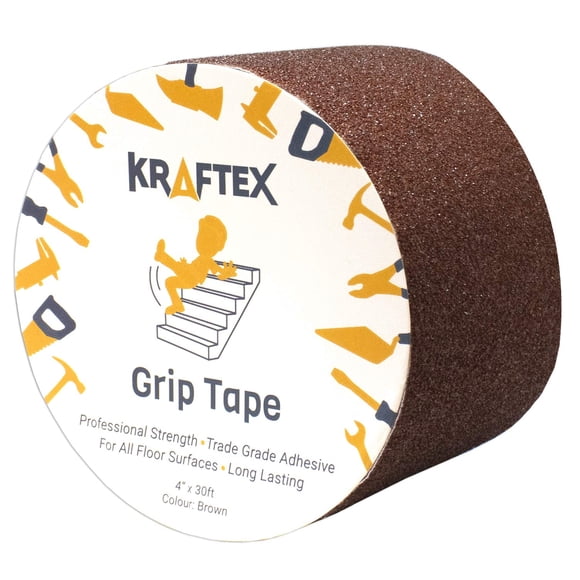 Cinta de agarre Kraftex [4 x 30 pies marrón] Cinta antideslizante para escaleras, escalones/escaleras de madera. Cinta de fricción antideslizante para peldaños de escaleras interiores, peldaños de esc