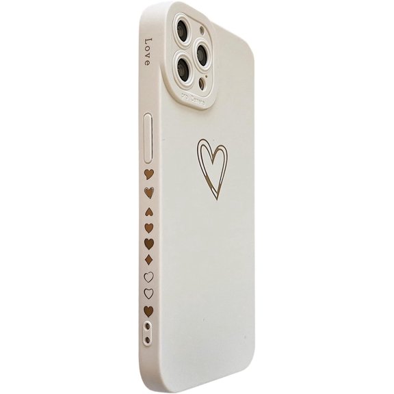 Compatible with iPhone 14 Pro Max Case 6.7" 2022,Cute Plated Love Heart with Anti-Fall Lens Cameras Cover Protection Soft TPU Shockproof Anti-Drop Phone Case for Women Girls Men,White