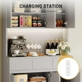 thumbnail image 4 of Bingirl Kitchen Pantry Cabinet with Charging Station, Large Kitchen Pantry with Microwave Countertop and LED Lights, Tall Cabinet with Storage Drawers, 4 of 7