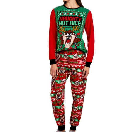 womens fleece taz ugly sweater pajamas holiday sleep set womens christmas pajamas walmart