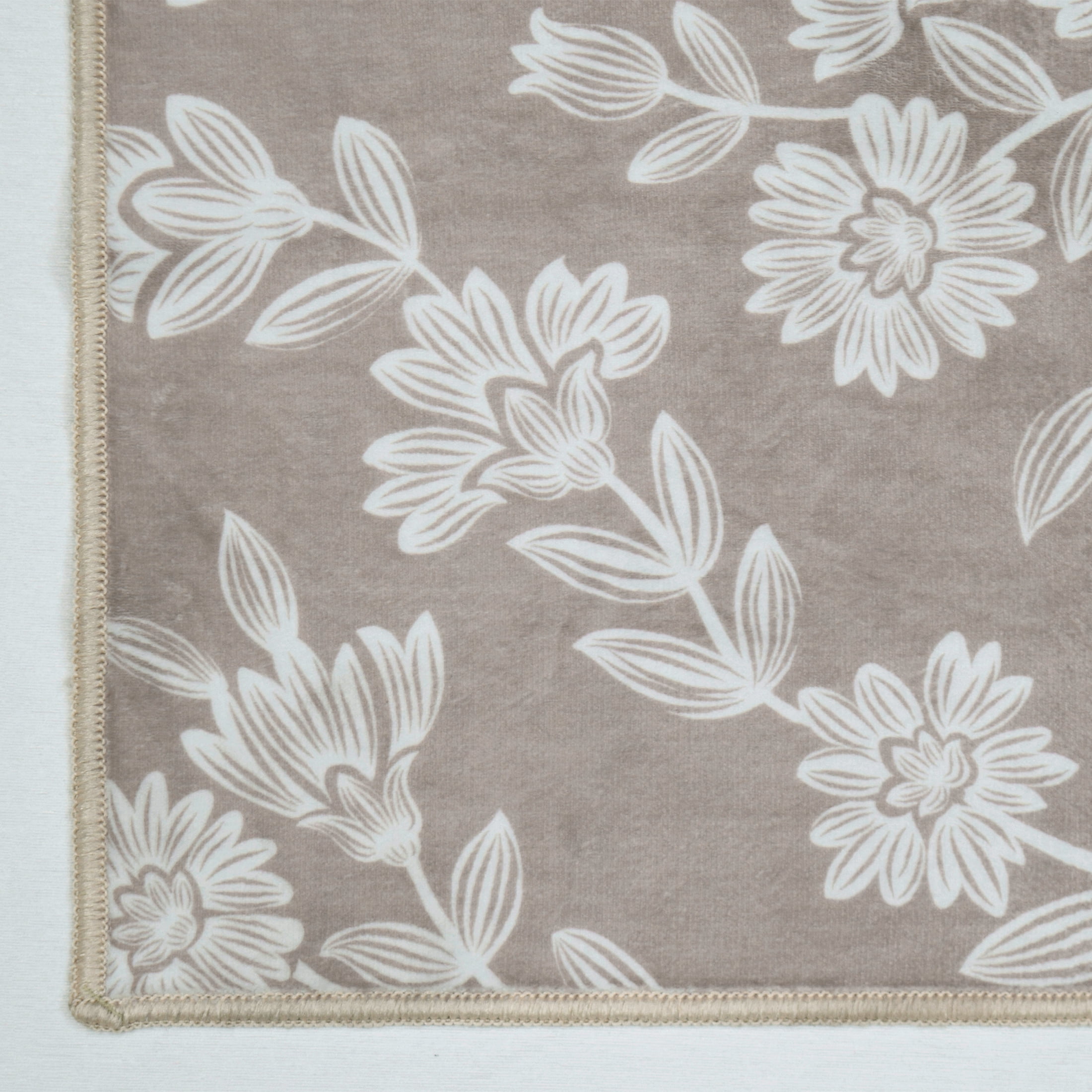 My Texas House Taupe Flower Damask Machine Washable Indoor Rug Runner, 2' x 7'