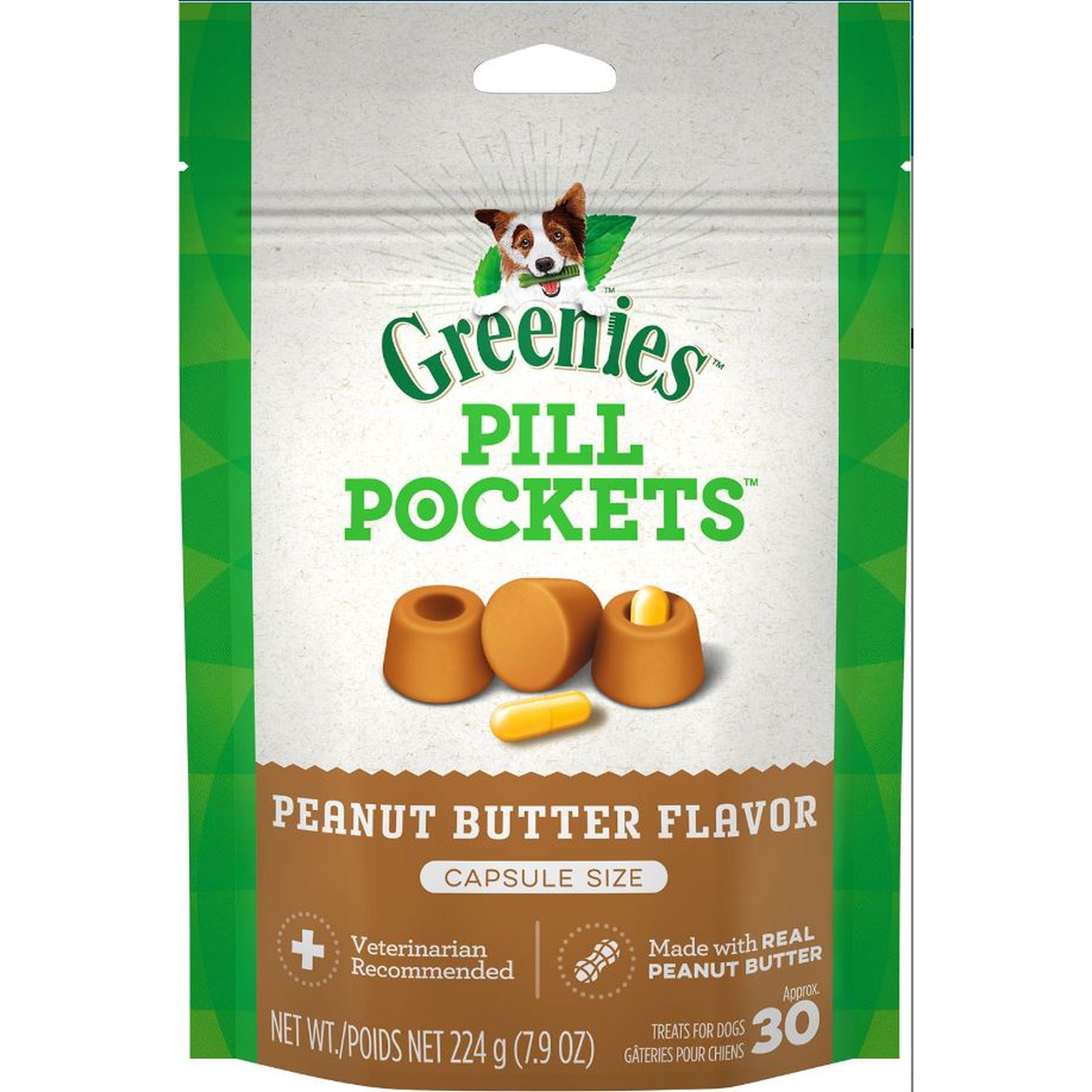 Greenies Pill Pockets Dog Treats, Peanut Butter, Large for Capsules, 30 Count, 6 Pack