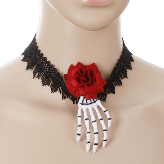 Fnochy Halloween Decorations Gothic Flower Choker Necklace Black Lace, Rose Choker Demon Hand Pendant Vampire Necklaces Punk, Halloween Clothing Party Neck Jewelry for Women Clearance