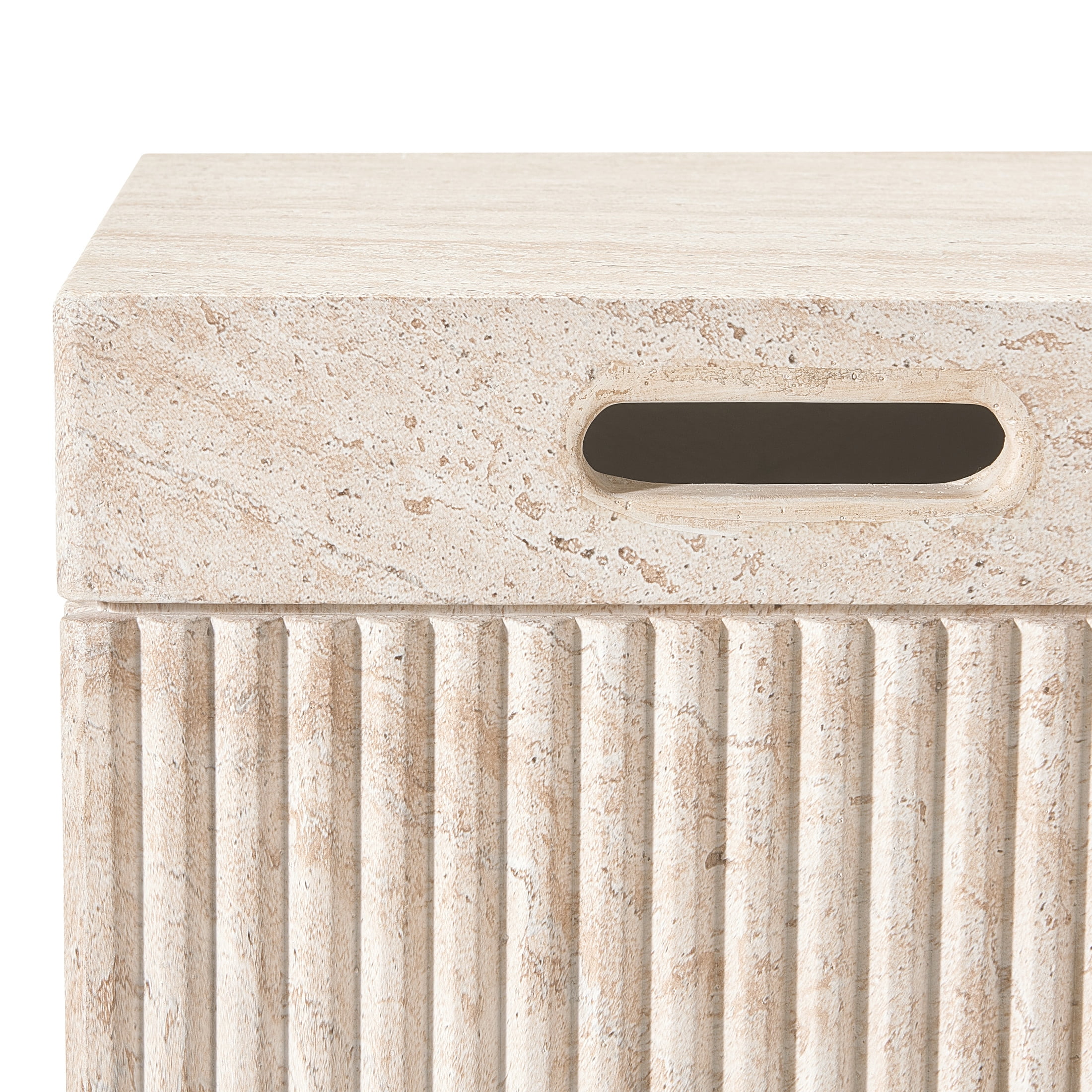 Christopher Knight Home Lightweight MGO Square Fluted Accent Side Table, Travertine Finish, Set of 4
