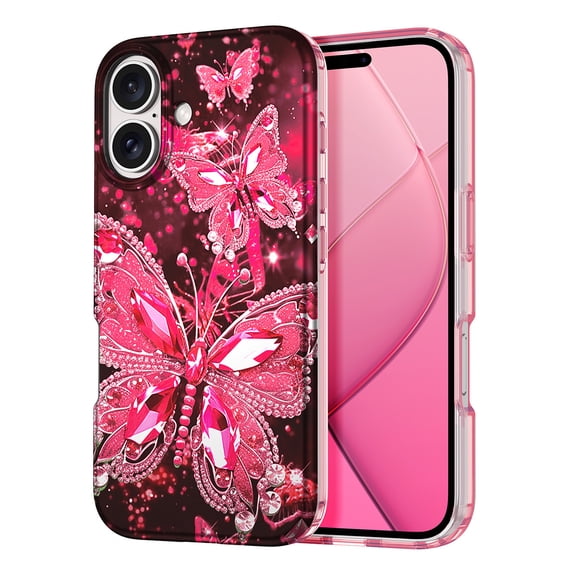 Meshine for iPhone 16 Case,Glow in The Dark Butterfly Slim Fit Protective Anti Scratch Phone Cover for Women Girls,Rose