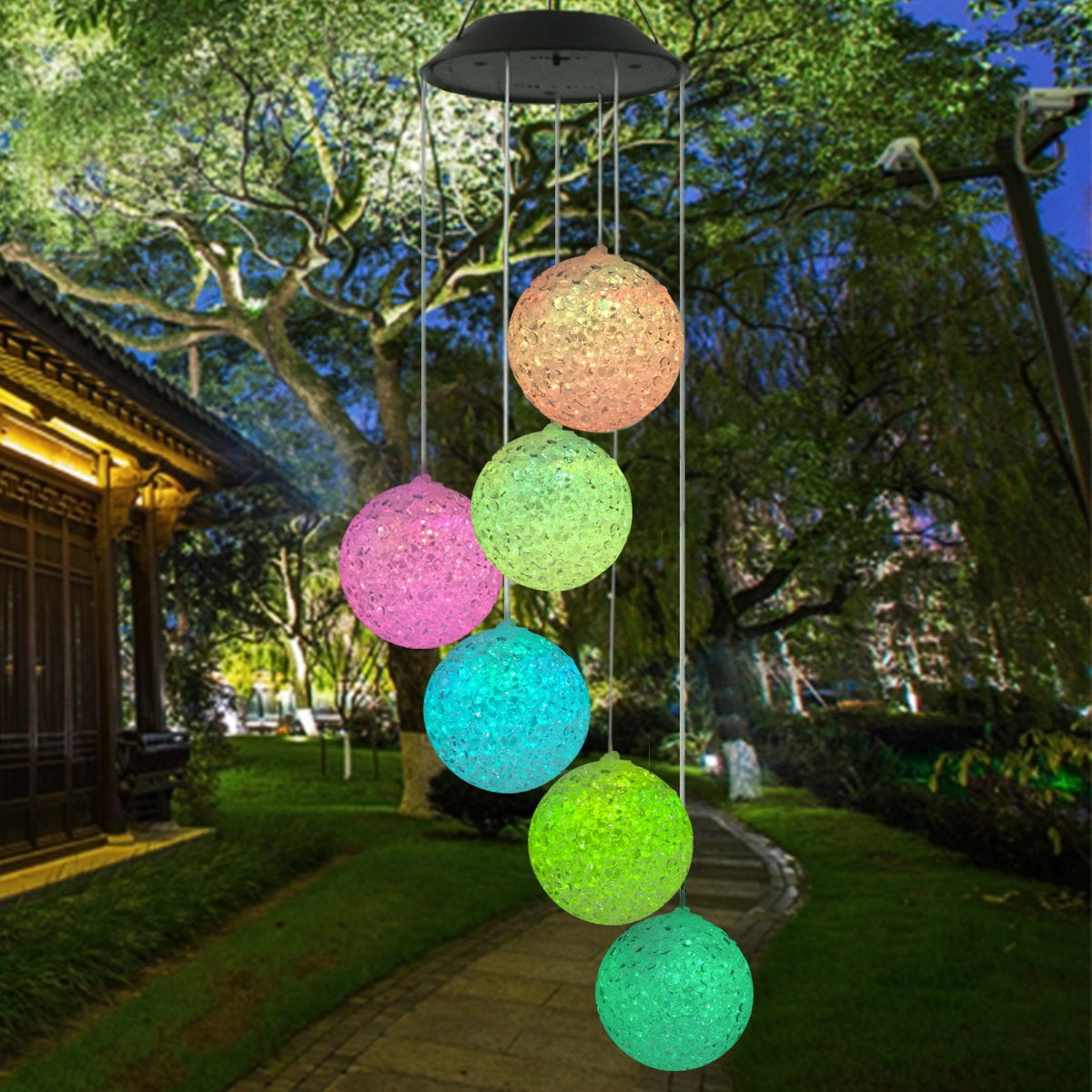 Solar Power LED Light Wind Lamp Spinner Chimes Garden  Hanging 