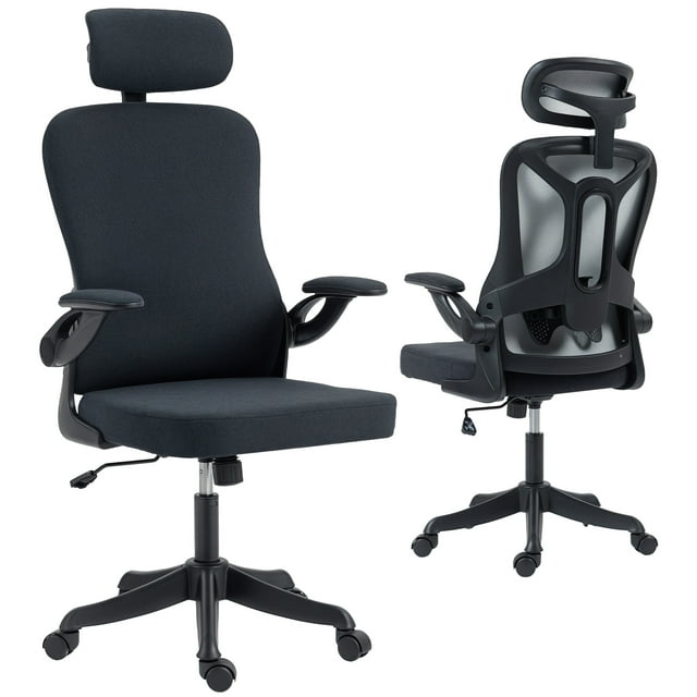 HOMCOM Ergonomic Office Chair, Desk Chair with Adjustable Headrest, Black