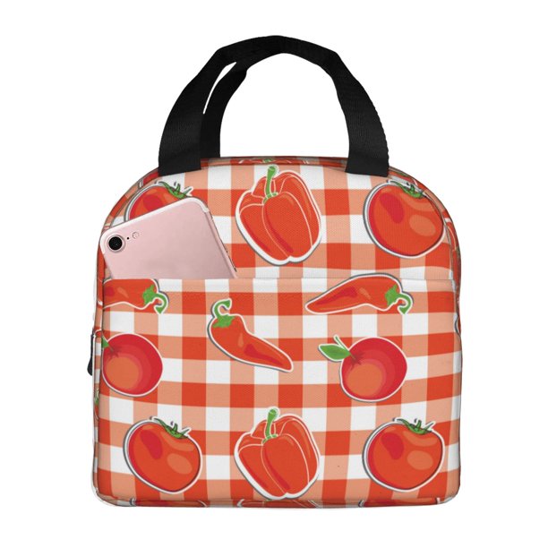 Easygdp Tomatoes And Chili Bolsa Térmica Premium - Tela Oxford Impermeable, Gran Capacidad, Bolsillo Frontal, Unisex para Trabajo, Escuela, Actividades al Aire Libre y Picnics