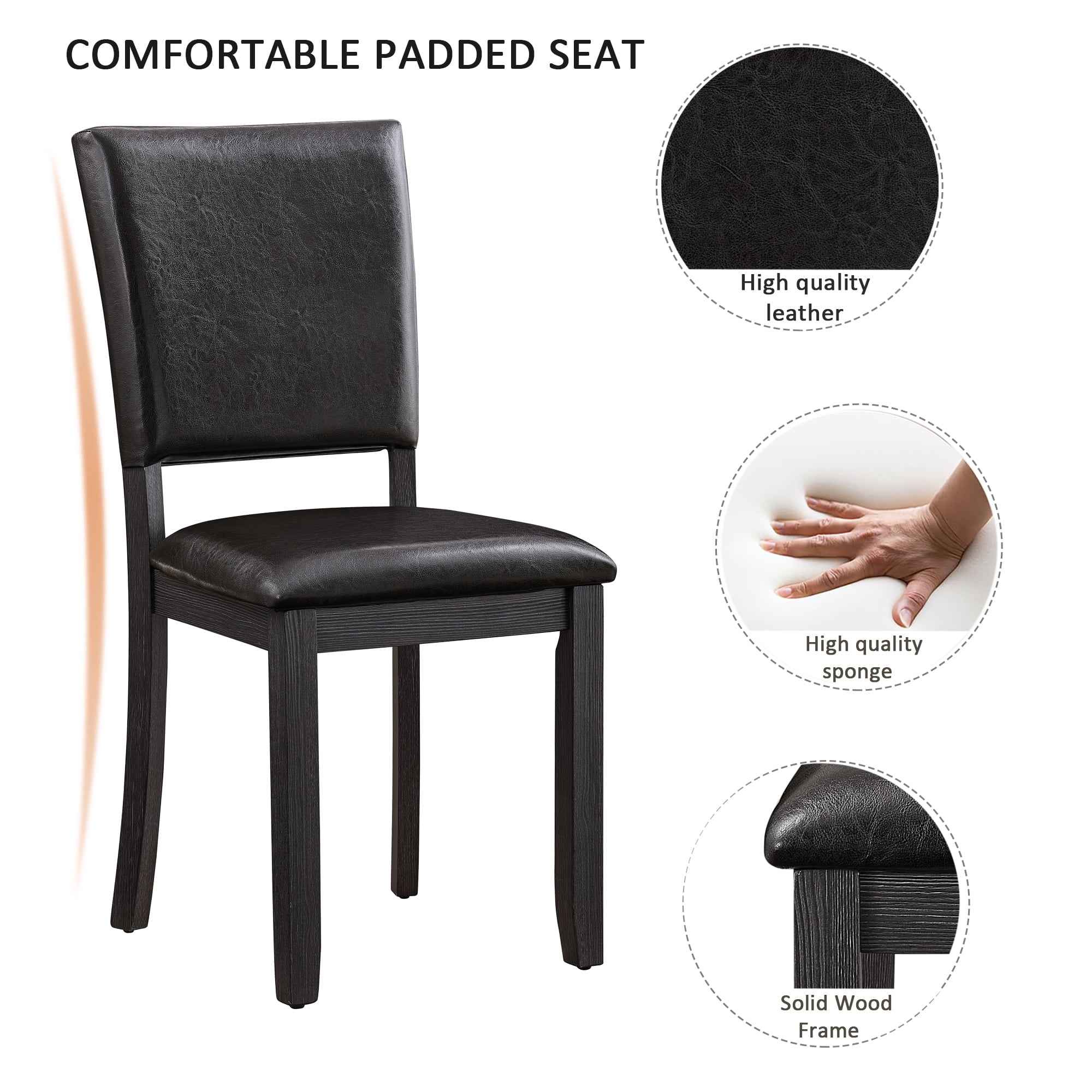 5-Piece Round Dining Table Set for 4-6, 47.3" Wood Round Table with 4 PU Leather Chairs