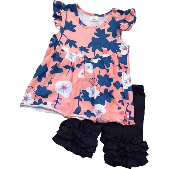 Toddler Girl Kids Floral Flowers Easter Tunic Ruffle Short Set Peach 2T XS 317200 BNY Corner