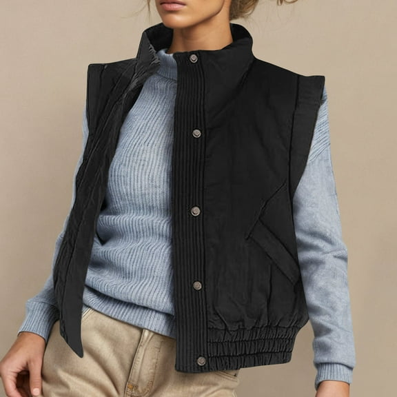 Wancir Womens Vests Outerwear Button-Down Lapel Collar Elastic Hem Lightweight Spring Waistcoat Sleeveless Jacket Cargo Vest