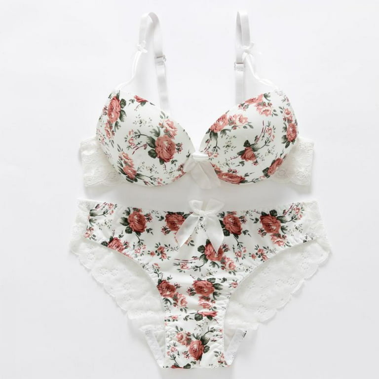 sweetboxe]Women Romantic Lace Bra Sets Tassel Floral Underwear Suit Push Up Bra  Sets Bras Panties Sets