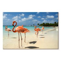 Elephant Stock Aruba Beach Pink Flamingos Wall Art - Horizontal Canvas Wall Art - Living Room Wall Decor - Animal Canvas - Blue And Beige Decor - 30" x 20"