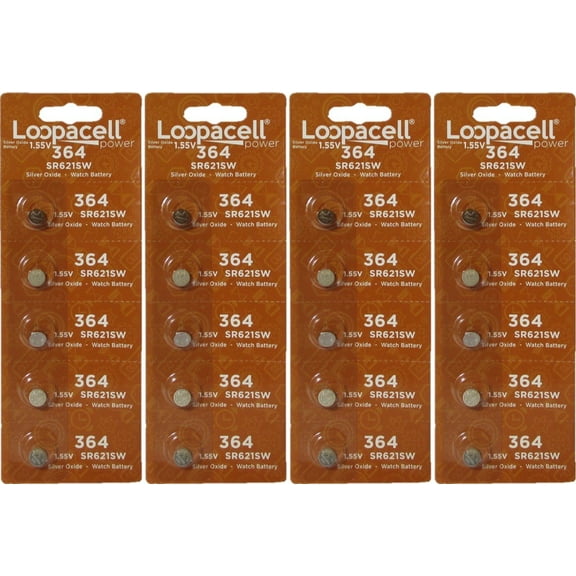LOOPACELL Watch Battery Button cell SR621SW SR-621SW 364 (Pack of 20)