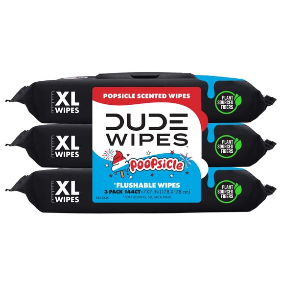DUDE Wipes Poopsicle, Ice Pop Scented Extra Large Flushable Wipes, 48 Count, 3 Pack (144 Total)