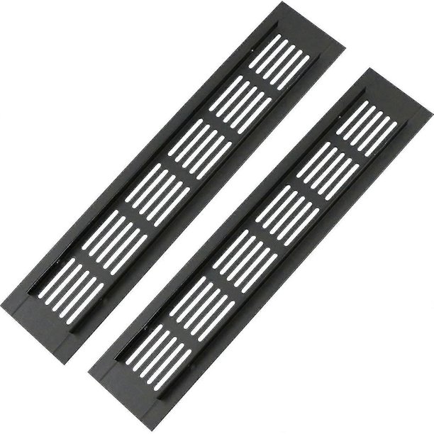 Aluminum Door Vent Grille - 2 Pack, 250x50mm Insect Protection for RV, Wardrobe, Kitchen Cabinet Ventilation - Black