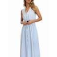 thumbnail image 2 of Women Sleeveless Shirt Dress Collar Striped V Neck Casual Midi Dresses Light Blue S, 2 of 9