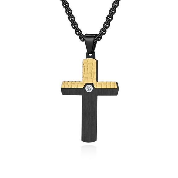 Metaljc Stainless Steel Cross Necklace for Men, Religion Jewelry Gift, Crack two-color, 24 In