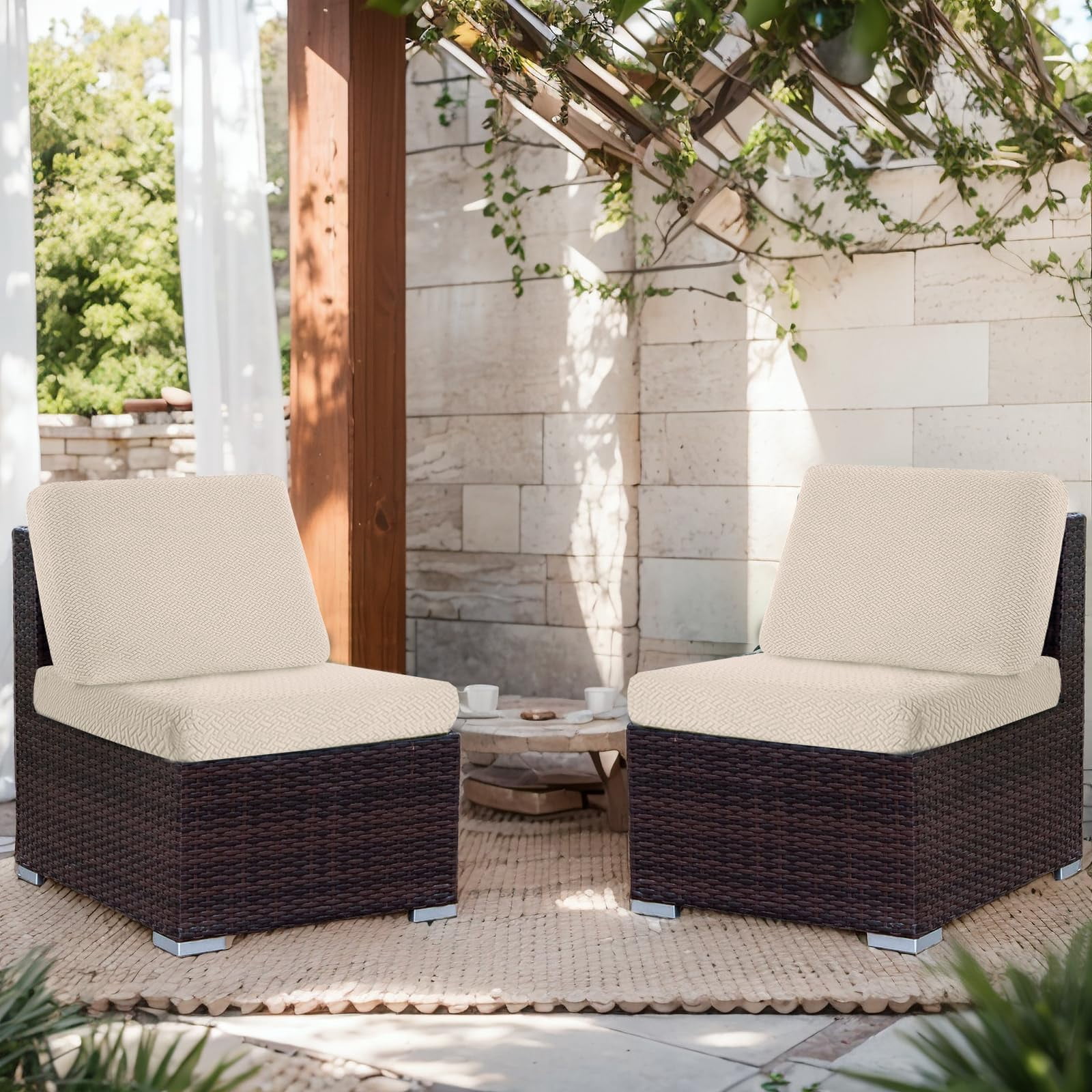 Outdoor Waterproof Couch Cushion Covers, Stretch Individual Patio Chair Cushion Outdoor Seat Cushion Pad