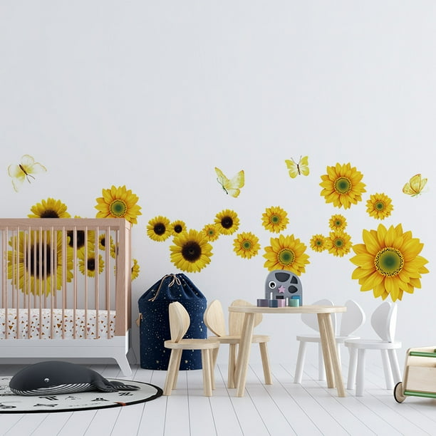 Pegatinas de pared de girasoles - Calcomanías de pared de girasoles grandes Flores amarillas extraíbles para calcomanías de automóviles Niños Bebé Baño Sala de estar