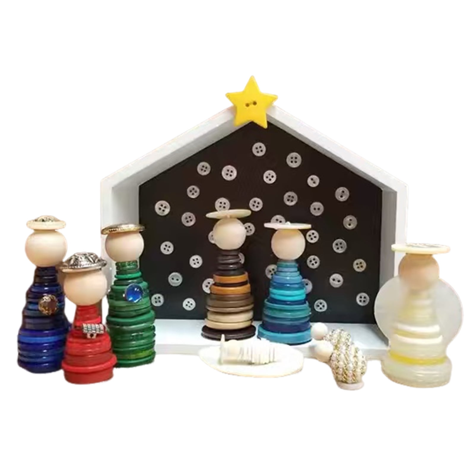 Dserfhy DIY Button Nativity Scene Craft Kit with Buttons & Beads Handmade Christmas Ornament Activity for Kids Families Christian Holiday Decor
