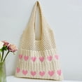 thumbnail image 4 of Yucurem Women Crochet Tote Handbag Heart Pattern Ladies Daily Handbag (Apricot Pink) Fashion shoulder bag (A), 4 of 8