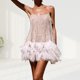 thumbnail image 1 of Vestido De Tirantes Finos Vestido de tirantes de espagueti para mujer Mini vestido de lentejuelas de plumas con borlas sin espalda (Blanco M) Kuymtek para Mujer Blanco T M, 1 of 6