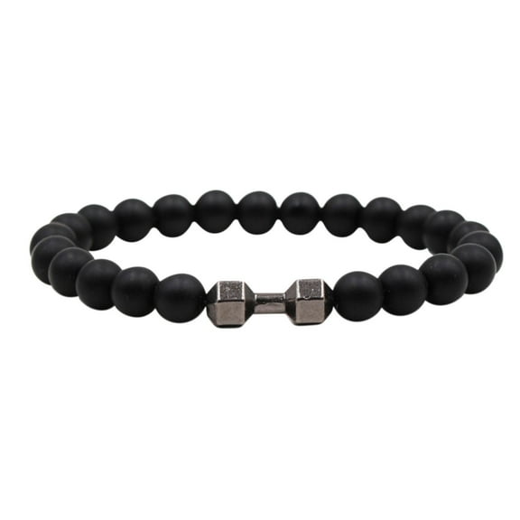 Fnyoxu Black Dumbbell Bracelets for Men Women Natural Stone Dumbbell Beads Bracelets Set Gifts