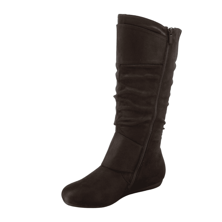 Women s Casual Flat Heel Side Zip Wide Calf Knee High Mid Calf Boots Shoes Brown 8.5 Walmart