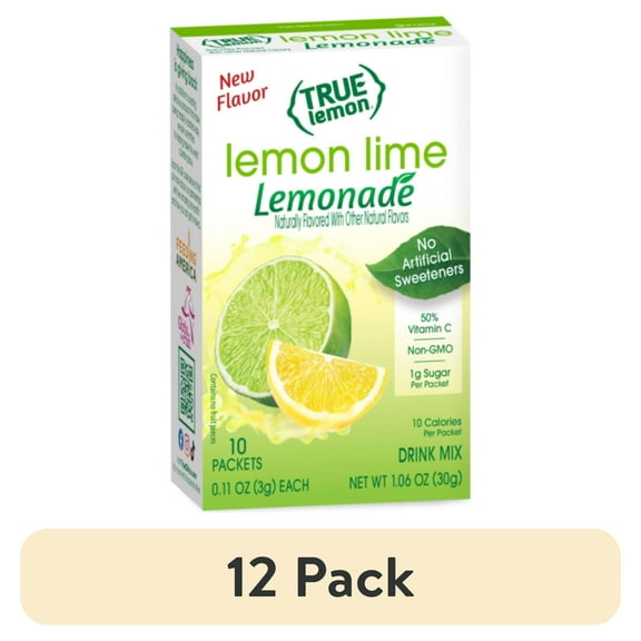 (12 pack) True Lemon Lemon Lime Lemonade Drink Mix Powder, 10 Calories, No Artificial Sweeteners, 10 Count