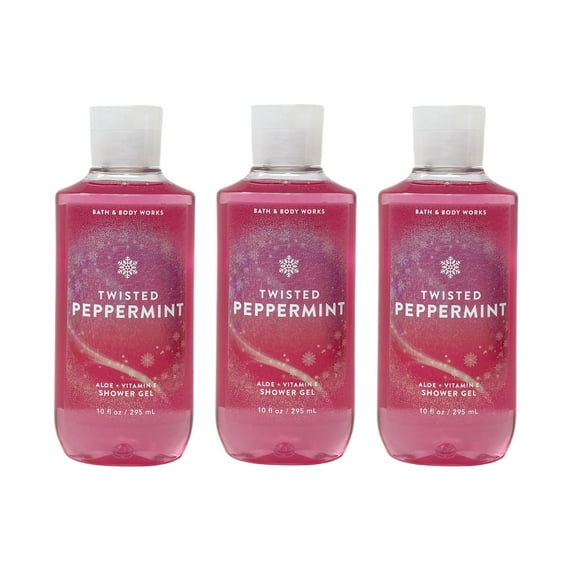 Bath and Body Works Twisted Peppermint 3 Pack Aloe   Vitamin E Shower Gel Bundle - 10 fl oz / 295 mL each
