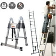 thumbnail image 3 of Dayplus 3.8M Folding Telescopic Ladder Stainless Steel Extension Straight Ladder & 1.9M+1.9M A Frame Ladder, 3 of 7