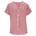 thumbnail image 6 of felwors Womens Cotton Button Down Shirts Cute Cap Short Sleeve Gingham Plaid Tops Summer Casual V Neck Striped Blouses (Red, XL), 6 of 7