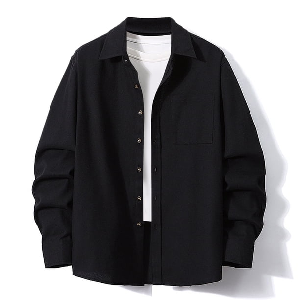 pstuiky Camisas de invierno de manga larga para hombre, Camisa/top informal de manga larga a rayas con solapa y manga larga para hombre salir tops l