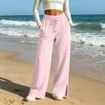 thumbnail image 3 of Womens Wide Leg Sweatpants Cotton Line Elastic High Waisted Side Slits Drawstring Baggy Lightweight Pants with Pockets Athletic Joggers Trousers, 3 of 10