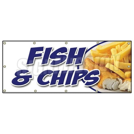 FISH & CHIPS BANNER SIGN cod haddock white deep fried chips (Best Way To Deep Fry Fish)