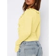 thumbnail image 6 of Women Ruffle Tie Front Cardigan Sweater Long Bell Sleeve Cropped Knit Sweater Top Yellow L, 6 of 7
